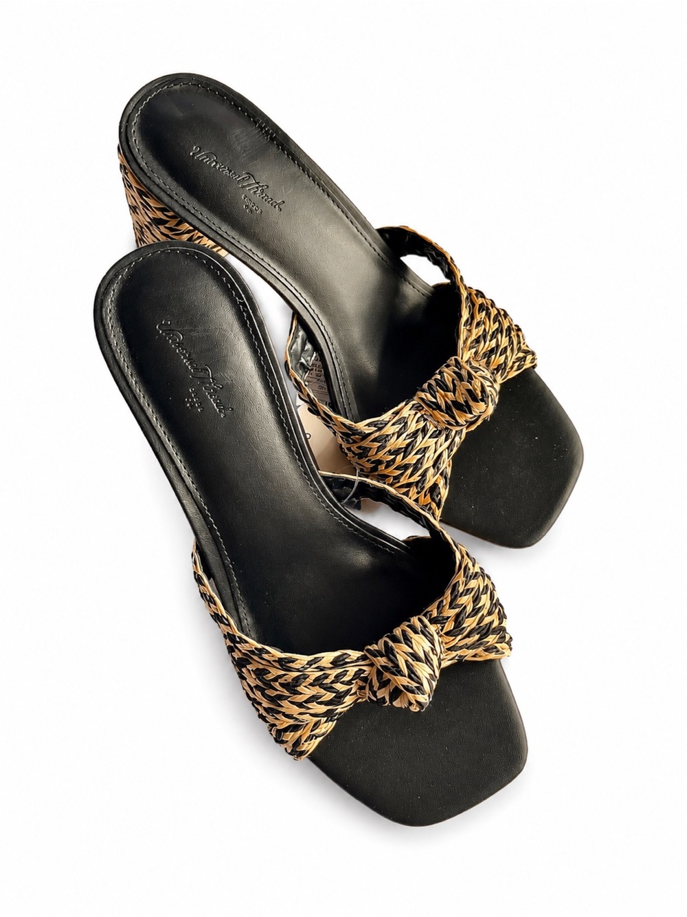 Woven Knot Slide Sandals - Black with Natural Braided Accent